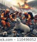 Rescue workers and rescue dogs provide disaster relief 110496052