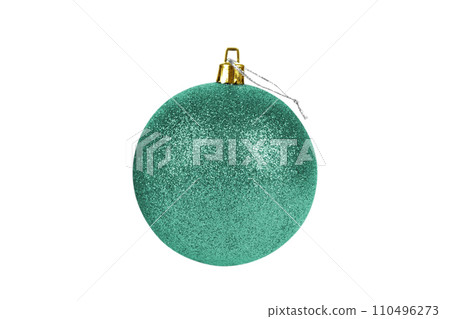 One turquoise glittered Christmas tree ball isolated on white background One turquoise glittered Christmas tree ball isolated on white background 110496273