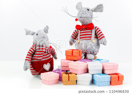 beautiful pair of mice, rats, new year, year of the rat on a white background beautiful pair of mice, rats, new year, year of the rat on a white background 110496830