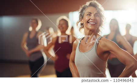 women with instructor performing dance women with instructor performing dance 110496843