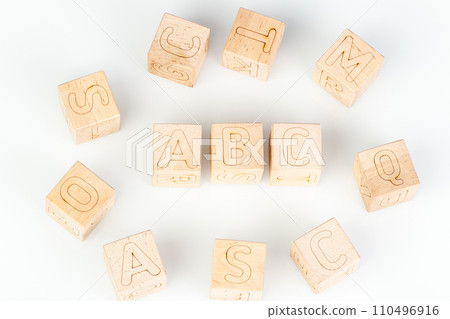 Wooden cubes with letters ABC on a white background 110496916