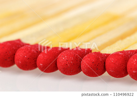 matches with a red head on a white background 110496922