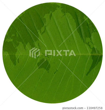 A green earth drawn on a leaf with beautiful veins (horizontal axis) 110497258
