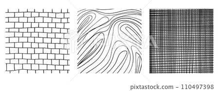 Line texture set with different hand drawn squares patterns. Pencil lines on white background. Line texture set with different hand drawn squares patterns. Pencil lines on white background. 110497398