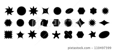 Collection of black starburst shapes. Design elements for promo advertising campaign. Vector illustration Collection of black starburst shapes. Design elements for promo advertising campaign. Vector illustration 110497399