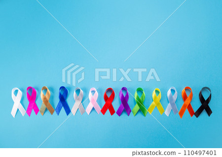 World cancer day February 4. Colorful awareness ribbons Healthcare and medical concept World cancer day February 4. Colorful awareness ribbons Healthcare and medical concept 110497401