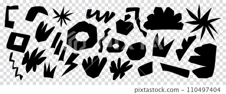 Collection of black geometric freeform shapes. Doodle design elements. 110497404