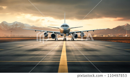airplane landing at the airport airplane landing at the airport 110497853