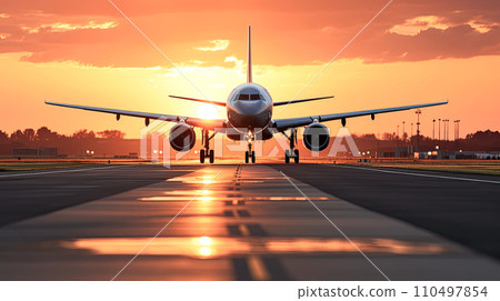 airplane landing at the airport airplane landing at the airport 110497854