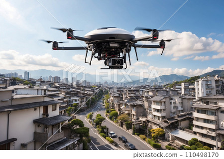 Drone monitoring the city AI generated image 110498170
