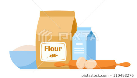 Pastry making equipment and ingredients. Baking tools set. Delicious baking. Vector illustration. Pastry making equipment and ingredients. Baking tools set. Delicious baking. Vector illustration. 110498276