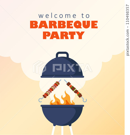 Barbeque party invitation card or poster template with grill food flyer. Vector illustration. 110498357