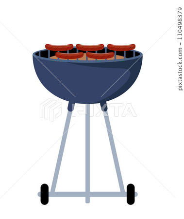 Round barbeque grill, BBQ icon, device for grilling food. Vector illustration. 110498379