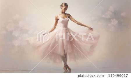 Dance of Shadows: A ballet dancer's silhouette is cast against a textured background Dance of Shadows: A ballet dancer's silhouette is cast against a textured background 110499017