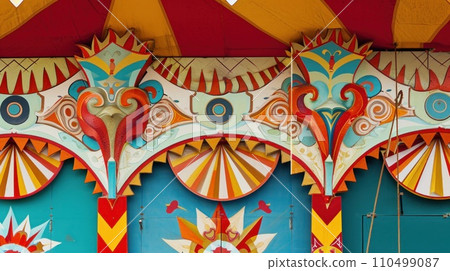 Highlight the unique architecture of carnival tents and booths Highlight the unique architecture of carnival tents and booths 110499087