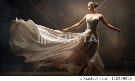 Dance of Shadows: A ballet dancer's silhouette is cast against a textured background Dance of Shadows: A ballet dancer's silhouette is cast against a textured background 110499096