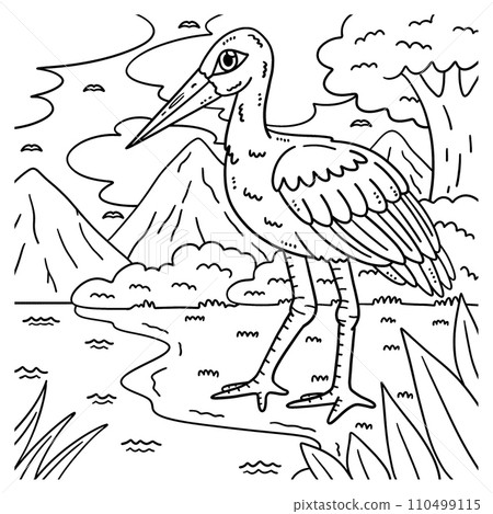 White Stork Bird Coloring Page for Kids 110499115