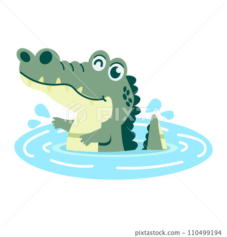 Cute crocodile or alligator sticking head out of water 110499194