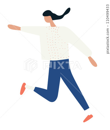 Young adult female running with a dynamic pose and casual clothes. Active lifestyle and exercise concept vector illustration. 110499433