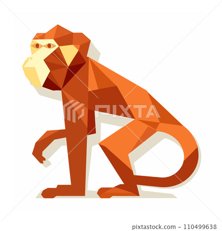 A geometric low poly baboon is in a sitting pose in this colorful vector illustration. 110499638