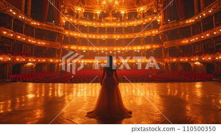 single balet dancer dance on empty stage of big opera theatre 110500350
