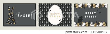Easter material set frame background banner card egg rabbit vector illustration stylish 110500467