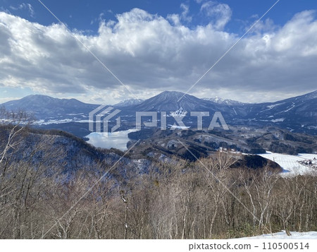 Lake and mountains seen from the mountaintop 110500514