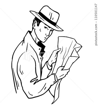 Portrait of detective man in retro hat 110501147