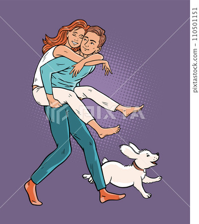 Happy family with dog Happy family with dog 110501151