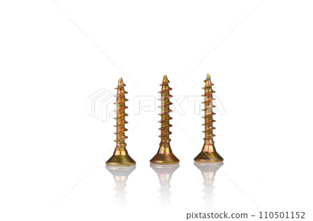 macro screw of golden color on a white background macro screw of golden color on a white background 110501152