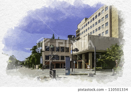 Watercolor style Kaga Katayamazu Onsen hot spring town Kaga City, Ishikawa Prefecture 110501334