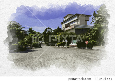 水彩風格 加賀片山津溫泉溫泉街 石川縣加賀市 110501335