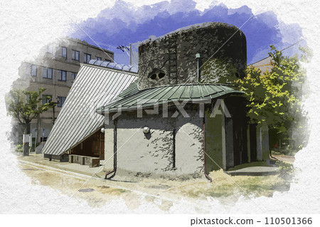 Watercolor style Kaga Katayamazu Onsen hot spring distribution station Kaga City, Ishikawa Prefecture 110501366