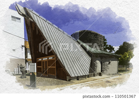 Watercolor style Kaga Katayamazu Onsen hot spring distribution station Kaga City, Ishikawa Prefecture 110501367