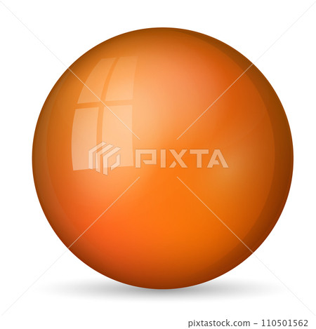 Glass orange ball or precious pearl. Glossy realistic ball, 3D abstract vector illustration highlighted on a white background. Big metal bubble with shadow 110501562