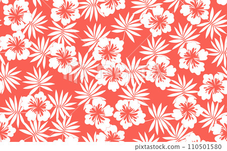 Seamless floral pattern based on traditional folk art ornaments. Colorful flowers on color background. Scandinavian style. Sweden nordic style. Vector illustration. Simple minimalistic pattern 110501580