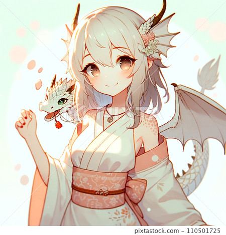 A cute girl and a small dragon that are anthropomorphized dragons 110501725