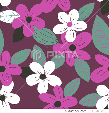 Seamless floral pattern based on traditional folk art ornaments. Art flowers on color background. Scandinavian style. Sweden nordic style. Vector illustration. Simple minimalistic pattern Seamless floral pattern based on traditional folk art ornaments. Art flowers on color background. Scandinavian style. Sweden nordic style. Vector illustration. Simple minimalistic pattern 110501730