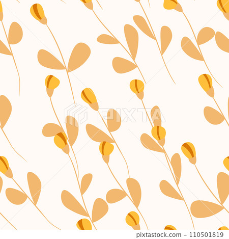 Spring colorful vector illustration with beige roses. Cartoon style. Design for fabric, textile, paper. Holiday print for Easter, Birthday, 8 march. Flowers with leaves 110501819