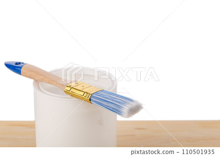 white paint with a brush on a wooden background with texture white paint with a brush on a wooden background with texture 110501935