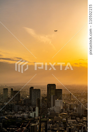 [Tokyo] Shibuya cityscape illuminated by the setting sun 110502155