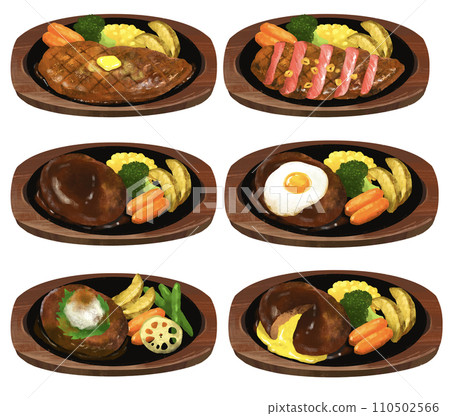 Hamburger and steak illustration set restaurant 110502566