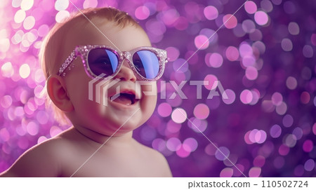 Cheerful baby wearing sunglasses: AI work 110502724