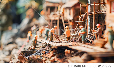 Miniature photo of workers working on a construction site Miniature photo of workers working on a construction site 110502799