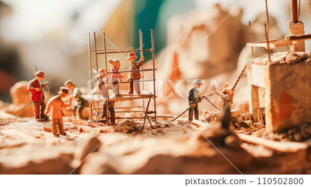 Miniature photo of workers working on a construction site Miniature photo of workers working on a construction site 110502800