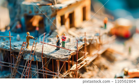建築工地工作的工人的微型照片 建築工地工作的工人的微型照片 110502804
