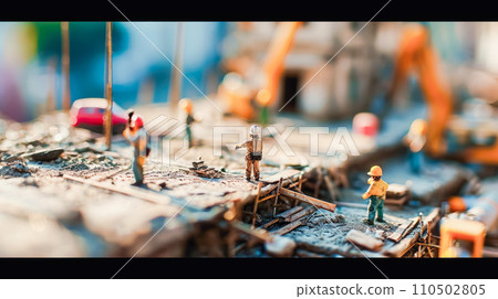 Miniature photo of workers working on a construction site Miniature photo of workers working on a construction site 110502805