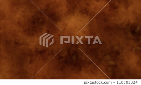 Texture of cocoa powder explosion. Top view. 110503324