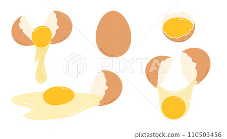 Cracked chicken eggs set. Flat vector illustration isolated on white background 110503456