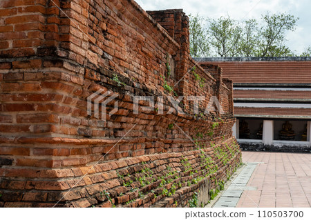 Brick base foundation in Wat Phutthaisawan. A historic Thai Buddhist temple in Phra Nakhon Si Ayutthaya Province, Thailand. It is a part of Ayutthaya Historical Park 110503700